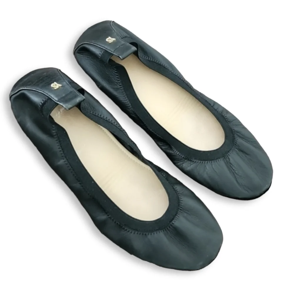 YOSI SAMRA Samara Foldable Ballet Flats 8 Black Leather Scrunch Travel Shoes - Picture 4 of 15